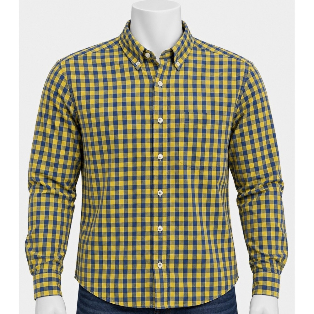 J.CREW Flex Washed Men's Slim Long Sleeve Button Down Check Shirt Blue Yellow M